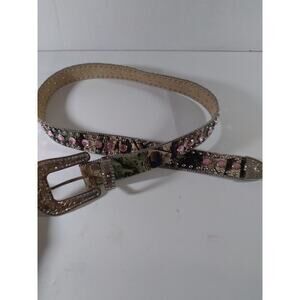 Unbranded Leather Belt Multicolored Rhinestones Bling Disco Cowgirl Sz L 36"